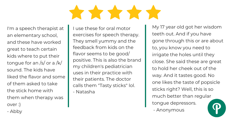 Graphic Showing Amazon Reviews for Flavored Tongue Depressors Five Stars
